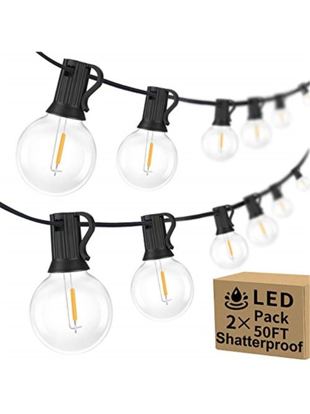 100ft 2Pack Outdoor G40 LED Globe String Lights Dimmable Waterproof Shatterproof